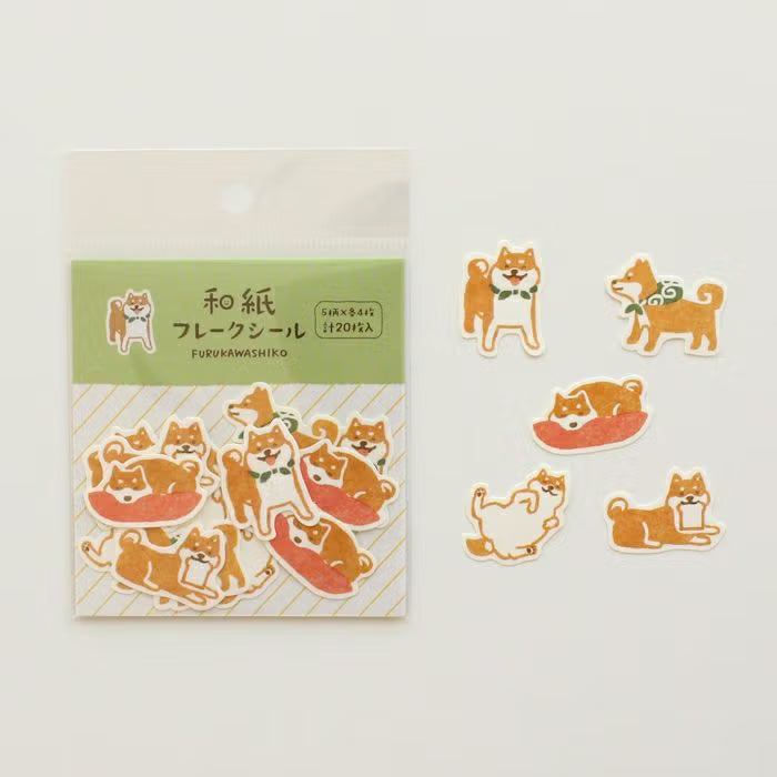 Furukawa Shiko Washi Flake Stickers - Shiba Inu