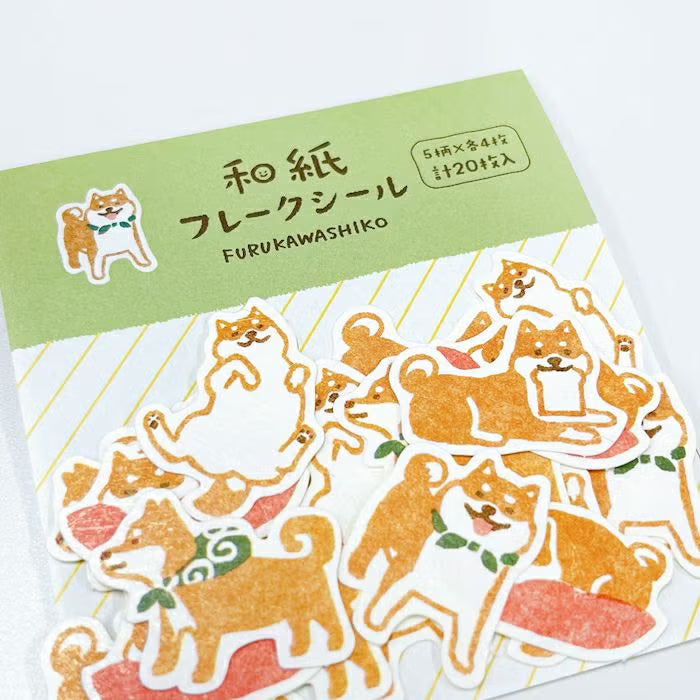 Furukawa Shiko Washi Flake Stickers - Shiba Inu