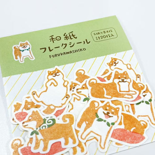 Furukawa Shiko Washi Flake Stickers - Shiba Inu