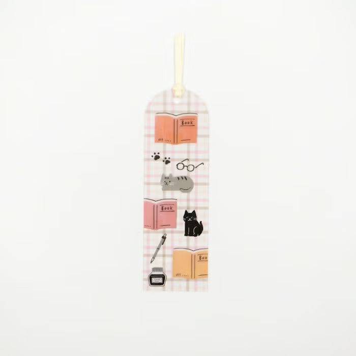 Furukawa Shiko x Hontowatashi Clear Bookmarker Cat Pink Check