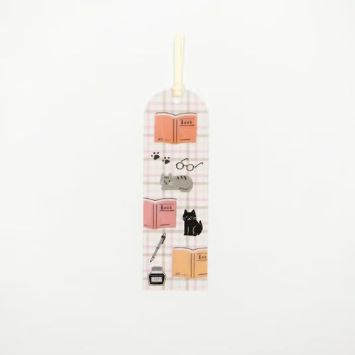 Furukawa Shiko x Hontowatashi Clear Bookmarker Cat Pink Check