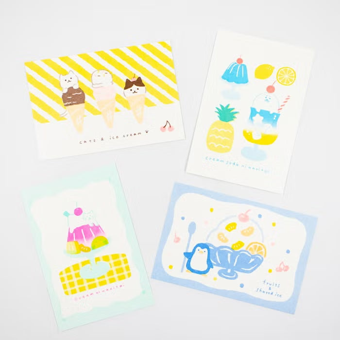 Furukawa Shiko x Retro Printing JAM Postcards Set - Cat and Ice Cream I Penguin and Shaved Ice I Jelly Kitten