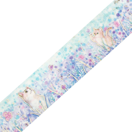 BGM Masking Tape Foil Stamped Flowers and Cats - Little Friends