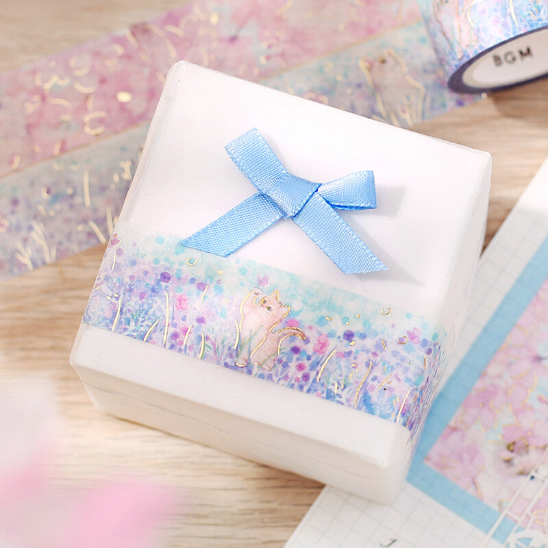 BGM Masking Tape Foil Stamped Flowers and Cats - Little Friends