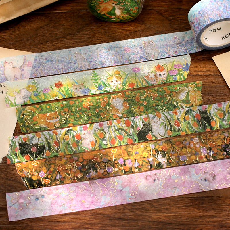 BGM Masking Tape Foil Stamped Flowers and Cats - Little Friends