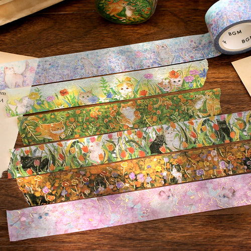 BGM Masking Tape Foil Stamped Flowers and Cats - Find Me