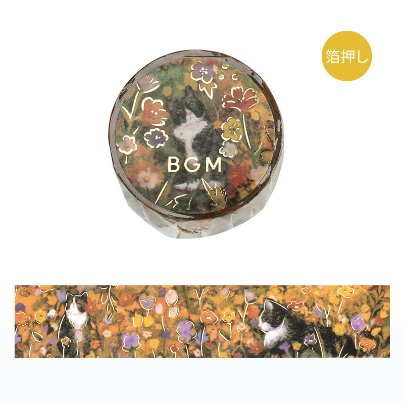 BGM Masking Tape Foil Stamped Flowers and Cats - Hachiware Cat