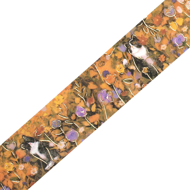 BGM Masking Tape Foil Stamped Flowers and Cats - Hachiware Cat