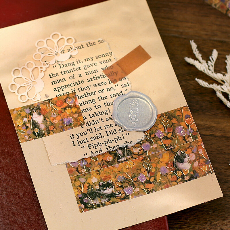 BGM Masking Tape Foil Stamped Flowers and Cats - Hachiware Cat