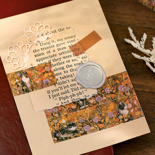 BGM Masking Tape Foil Stamped Flowers and Cats - Hachiware Cat