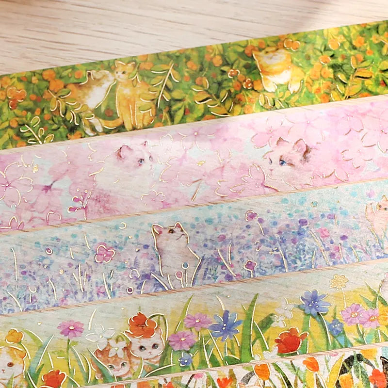 BGM Masking Tape Foil Stamped Flowers and Cats - Find Me