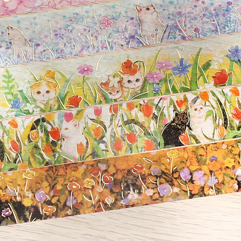 BGM Masking Tape Foil Stamped Flowers and Cats - Hachiware Cat