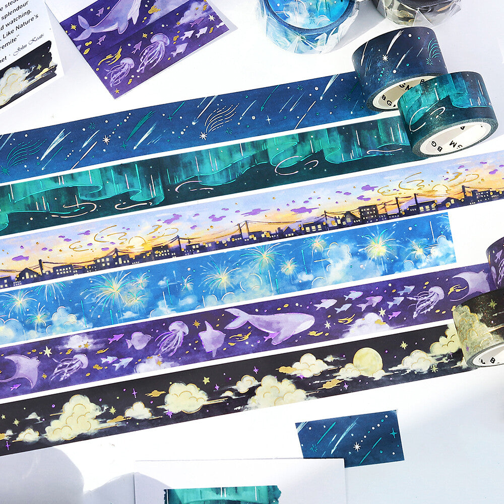 BGM Masking Tape Double Foil Stamped Sky Encyclopedia - Calm Night