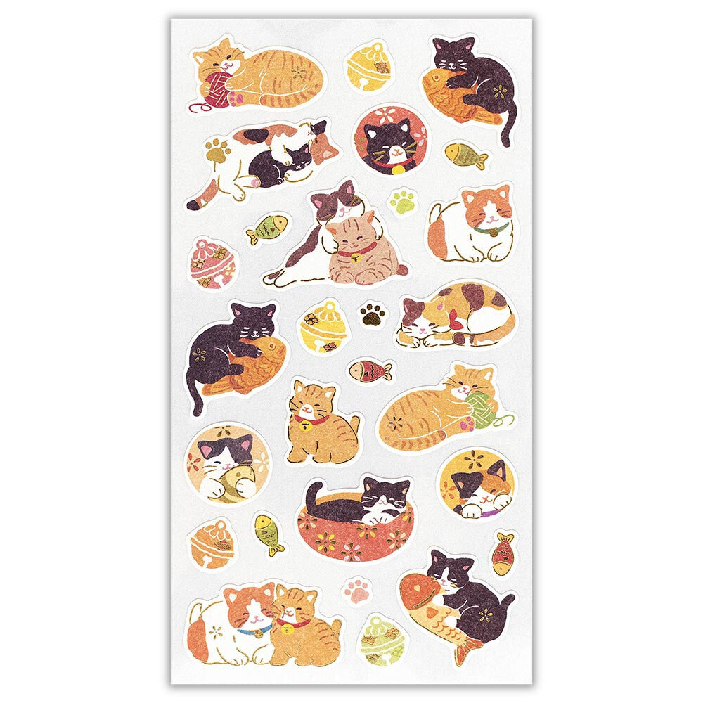 NB Co. Gold Foil Japanese Style Wanowa Cat Stickers