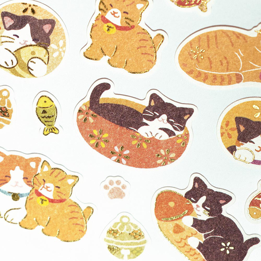 NB Co. Gold Foil Japanese Style Wanowa Cat Stickers