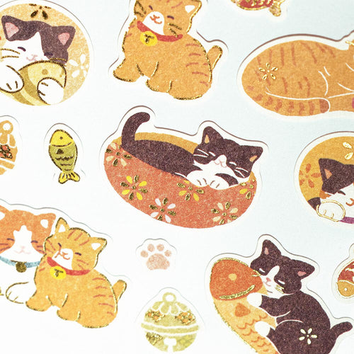 NB Co. Gold Foil Japanese Style Wanowa Cat Stickers