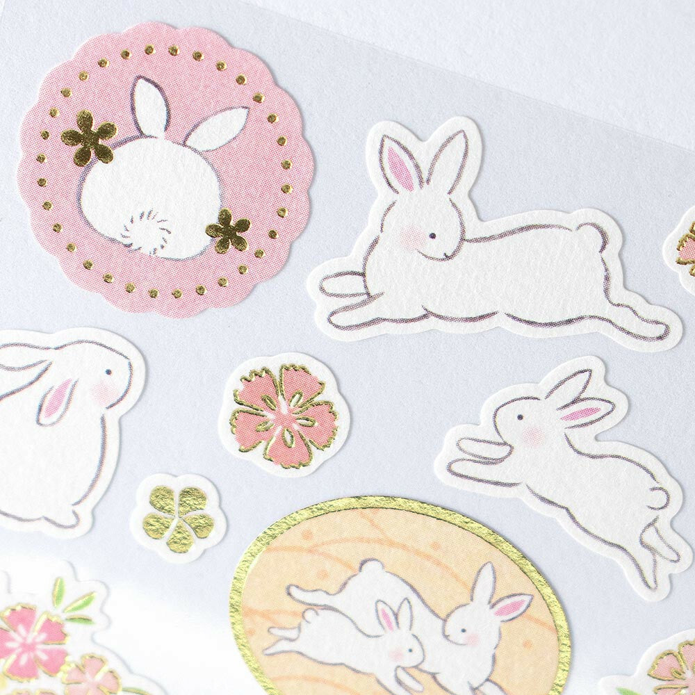 NB Co. Gold Foil Japanese Style Yufumi Rabbit Stickers