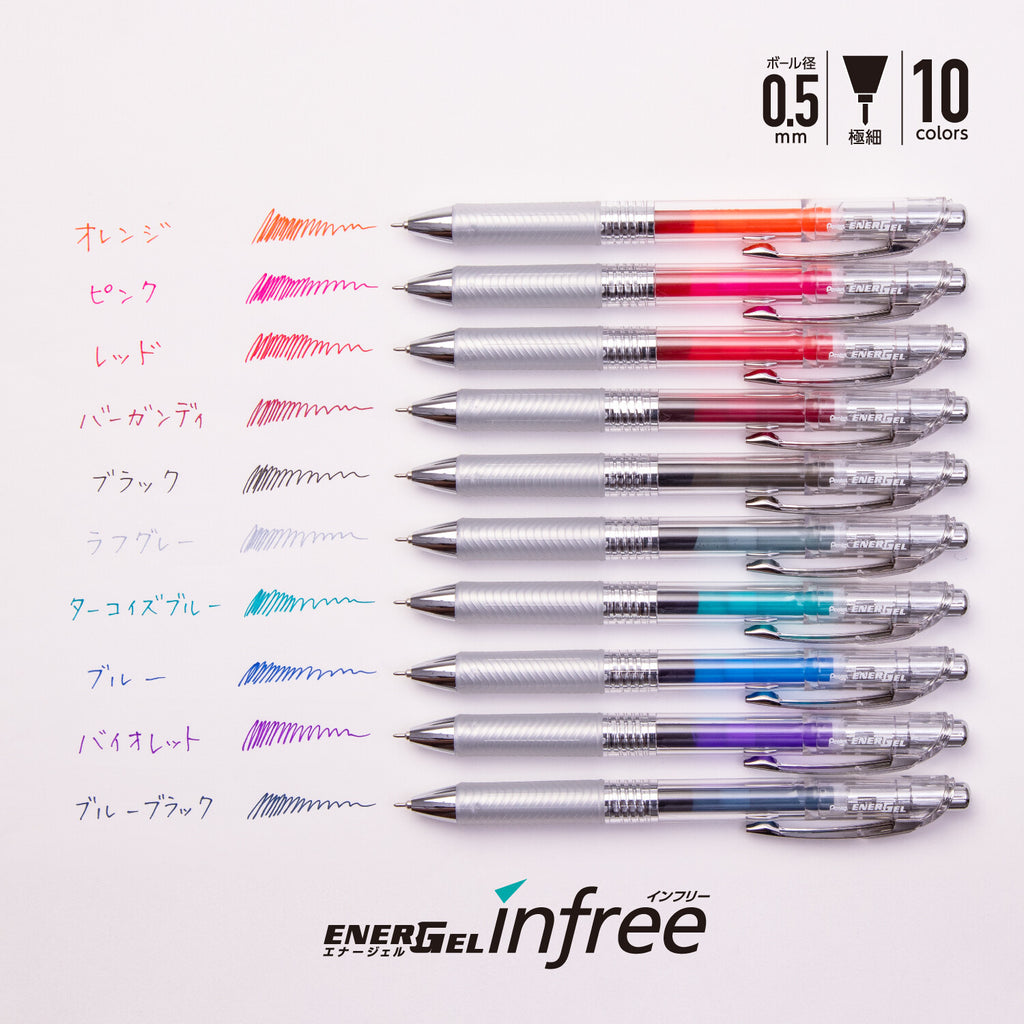 Pentel EnerGel Infree Gel Pen 0.5mm - 10 Colors Set