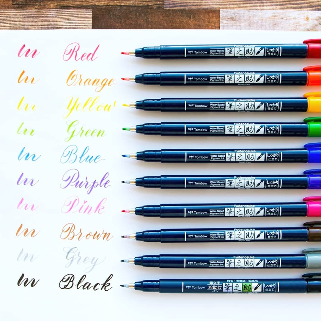 Tombow Fudenosuke Colours Brush Pens - 10 Colors Set