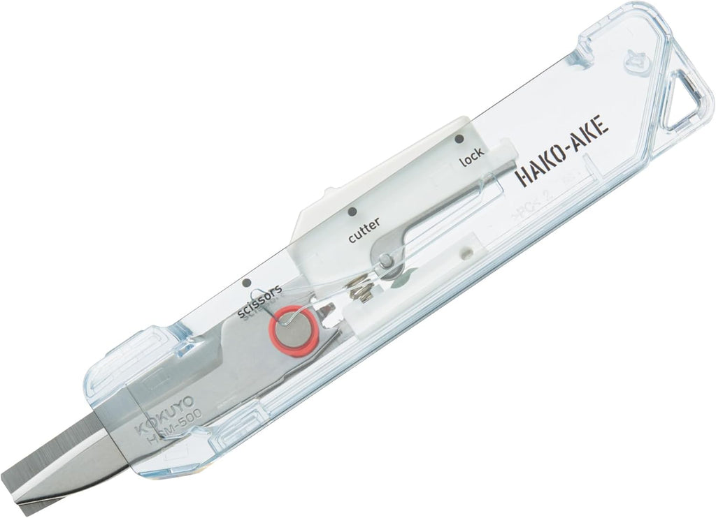Kokuyo Transparent Mechanism HAKOAKE 2-Way Compact Cutter with Scissors - White