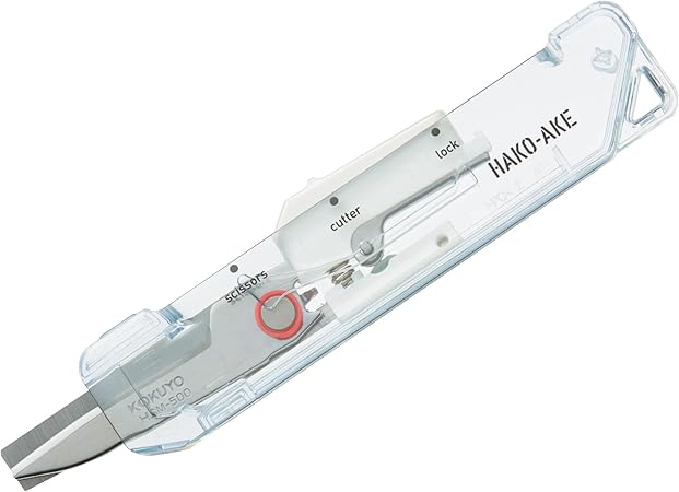 Kokuyo Transparent Mechanism HAKOAKE 2-Way Compact Cutter with Scissors White