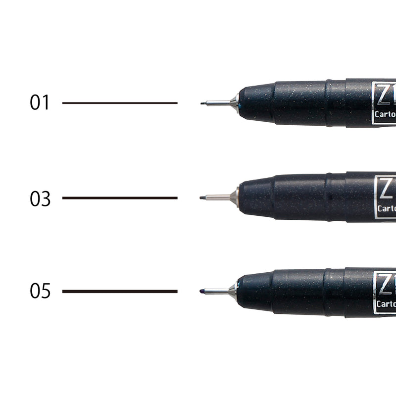 Kuretake ZIG Cartoonist MANGAKA Black 3 Pen Set