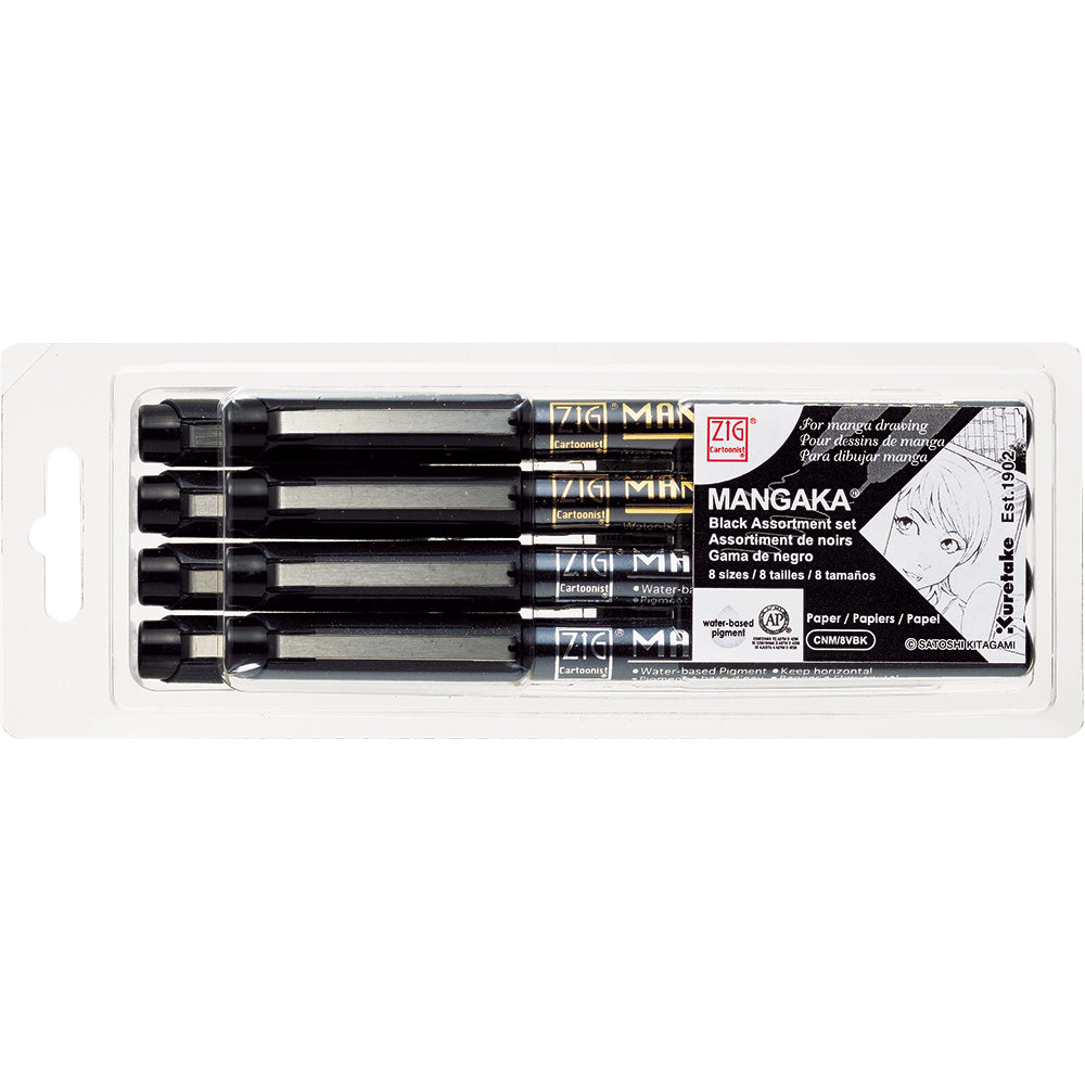 Kuretake ZIG Cartoonist MANGAKA Black 8 Pen Set