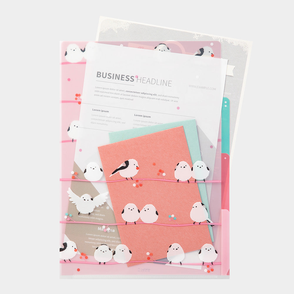 Midori A4 Pocket Clear File – Long-tailed Tits