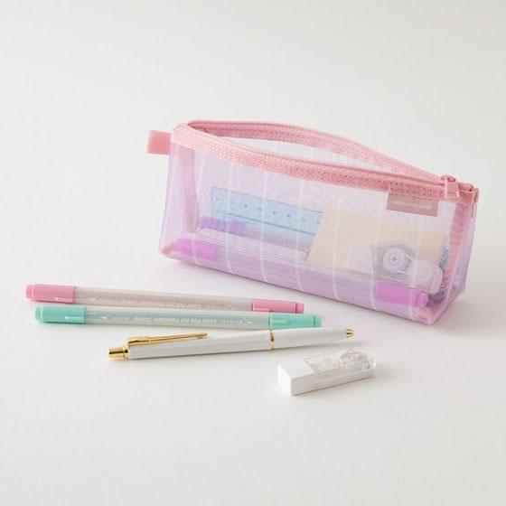 Midori Mesh Pen Case with Gusset – Stripe Purple Limited Edition