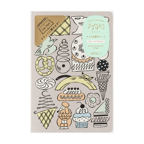 MIDORI Yuru Log Dot Grid Notebook B6 - Sweets & Animals