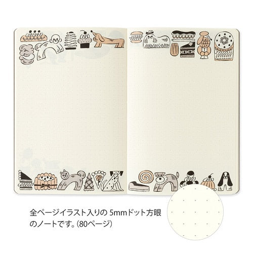 MIDORI Yuru Log Dot Grid Notebook B6 - Sweets & Animals
