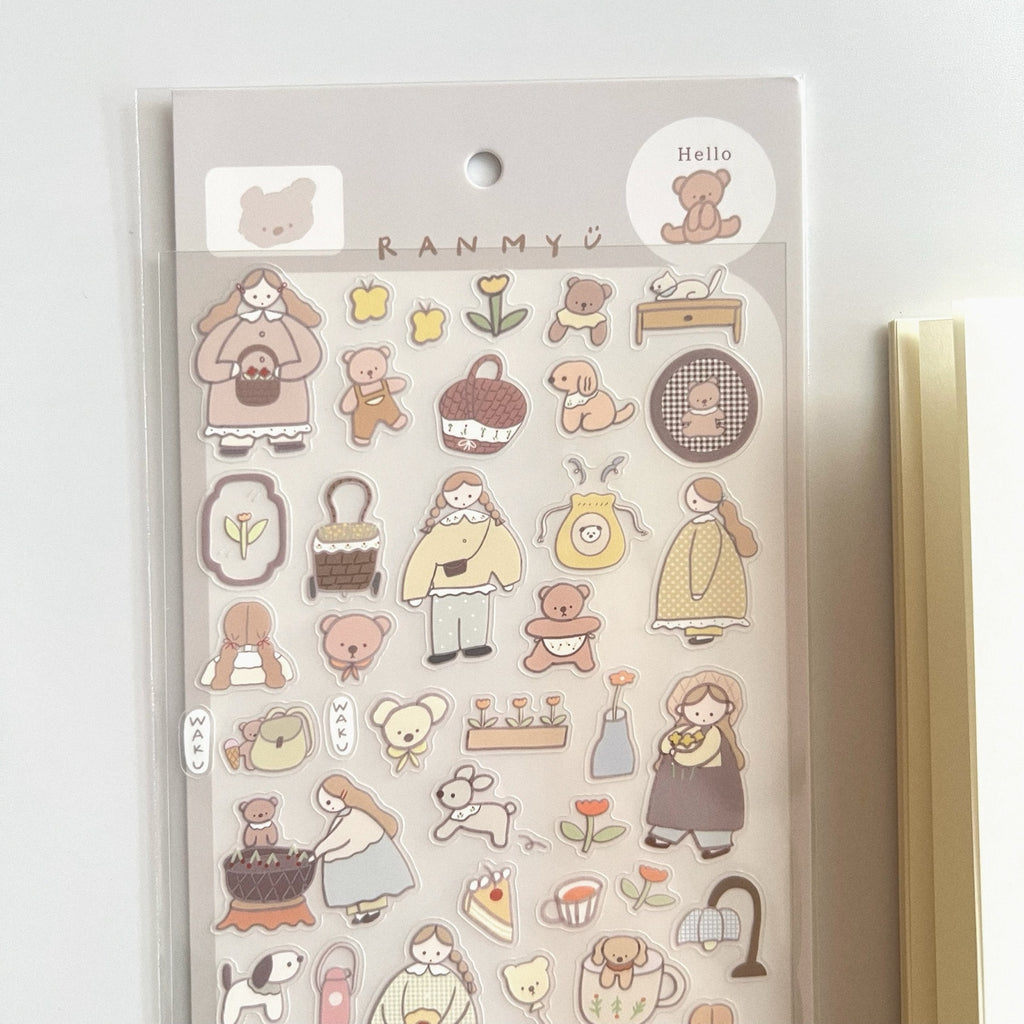 Ranmyu PET Stickers - Girl with a Tulip Hat and a Bear