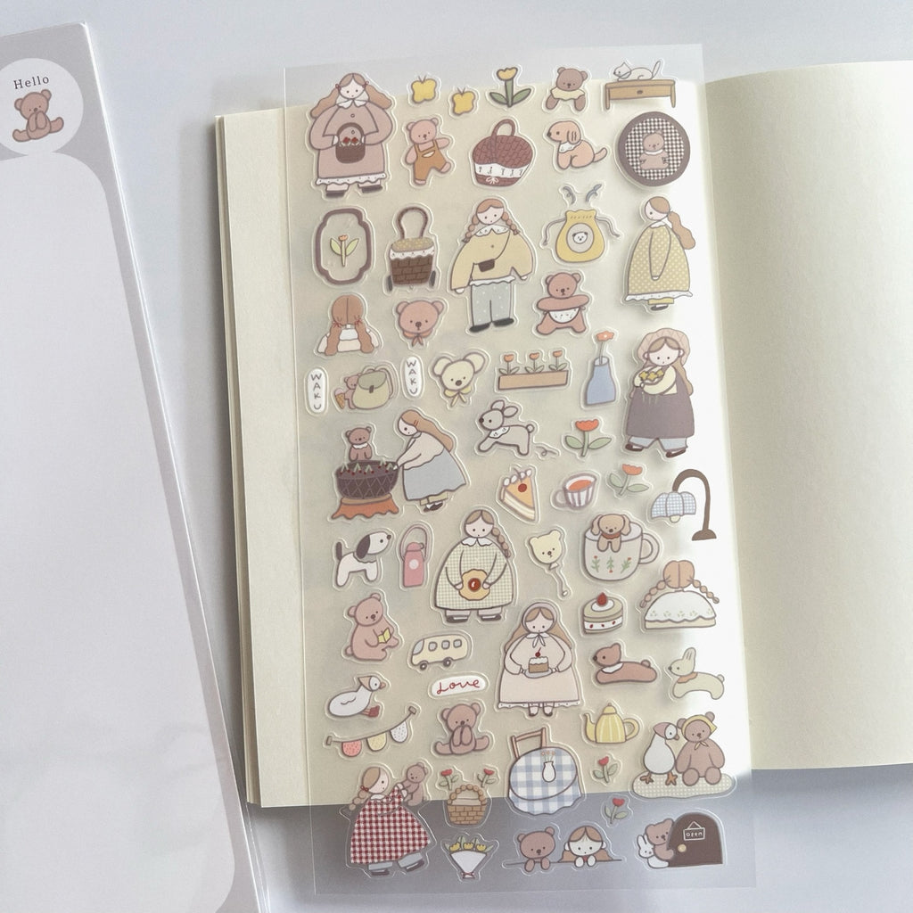 Ranmyu PET Stickers - Girl with a Tulip Hat and a Bear