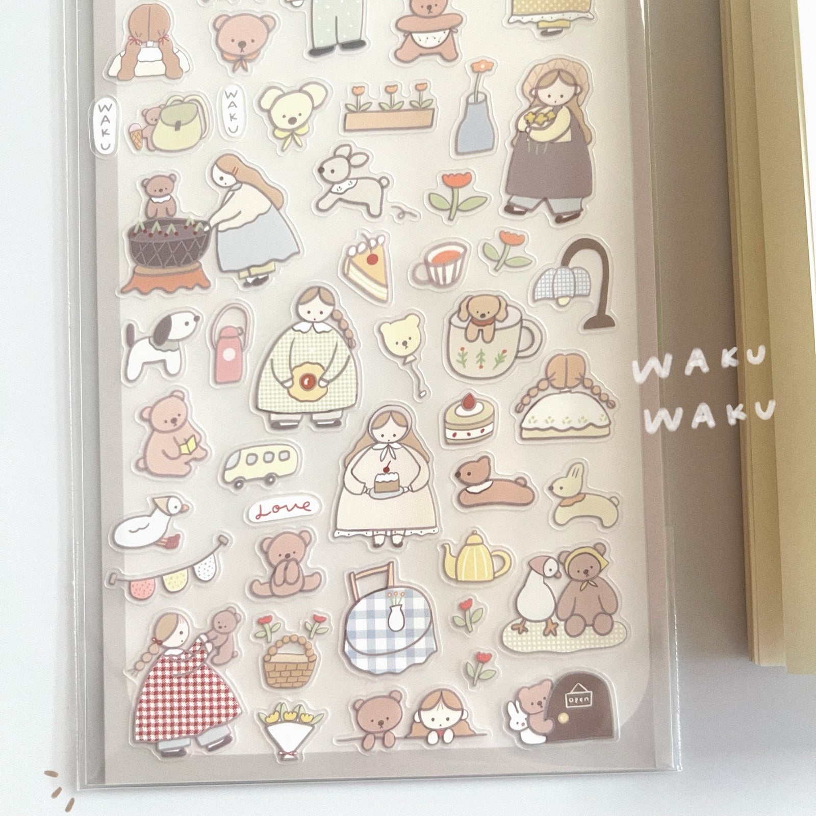 Ranmyu PET Stickers - Girl with a Tulip Hat and a Bear