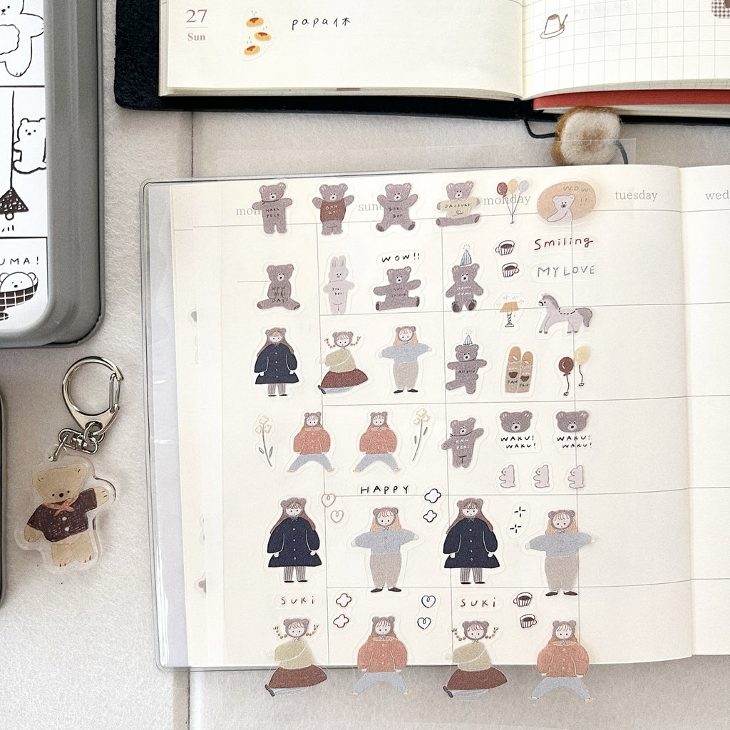 Ranmyu PET Stickers - Girl with Bear Ears and a Bear
