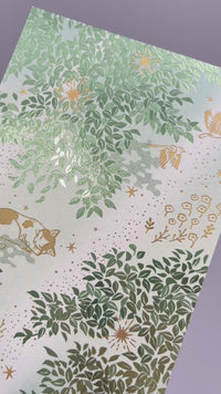 ROKKAKU Futaba Foil Stamped Postcard: Sunlit Leaves view 2