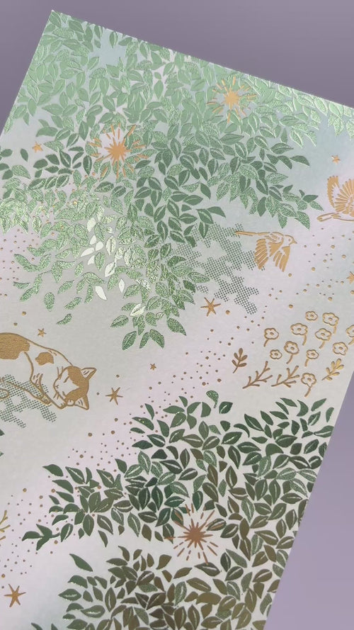ROKKAKU Futaba Foil Stamped Postcard: Sunlit Leaves