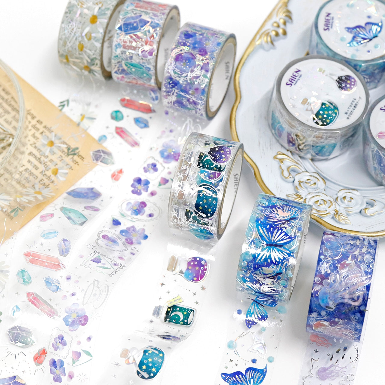 SAIEN Twinkle Clear Tape - Holographic Foil Blue Butterfly