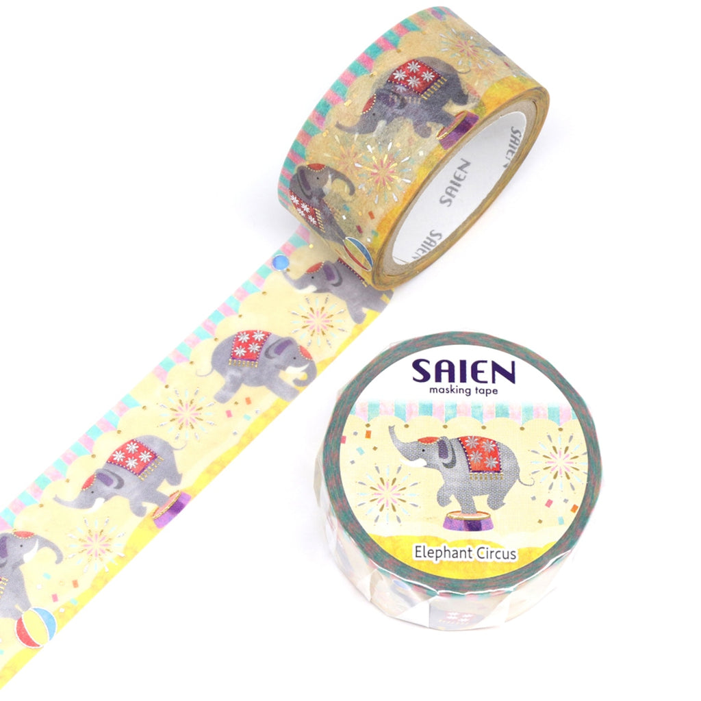 SAIEN Washi Tape - Gold and Silver Foil Elephant Circus