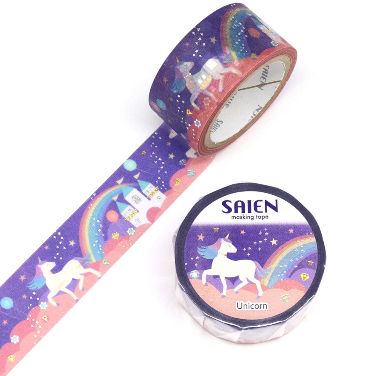 SAIEN Washi Tape - Gold and Silver Foil Unicorn