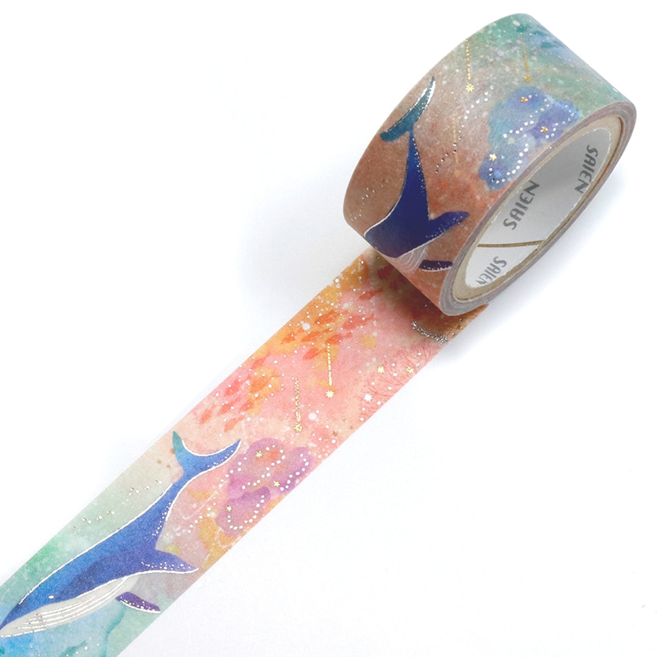 SAIEN Washi Tape - Gold and Silver Foil Whale