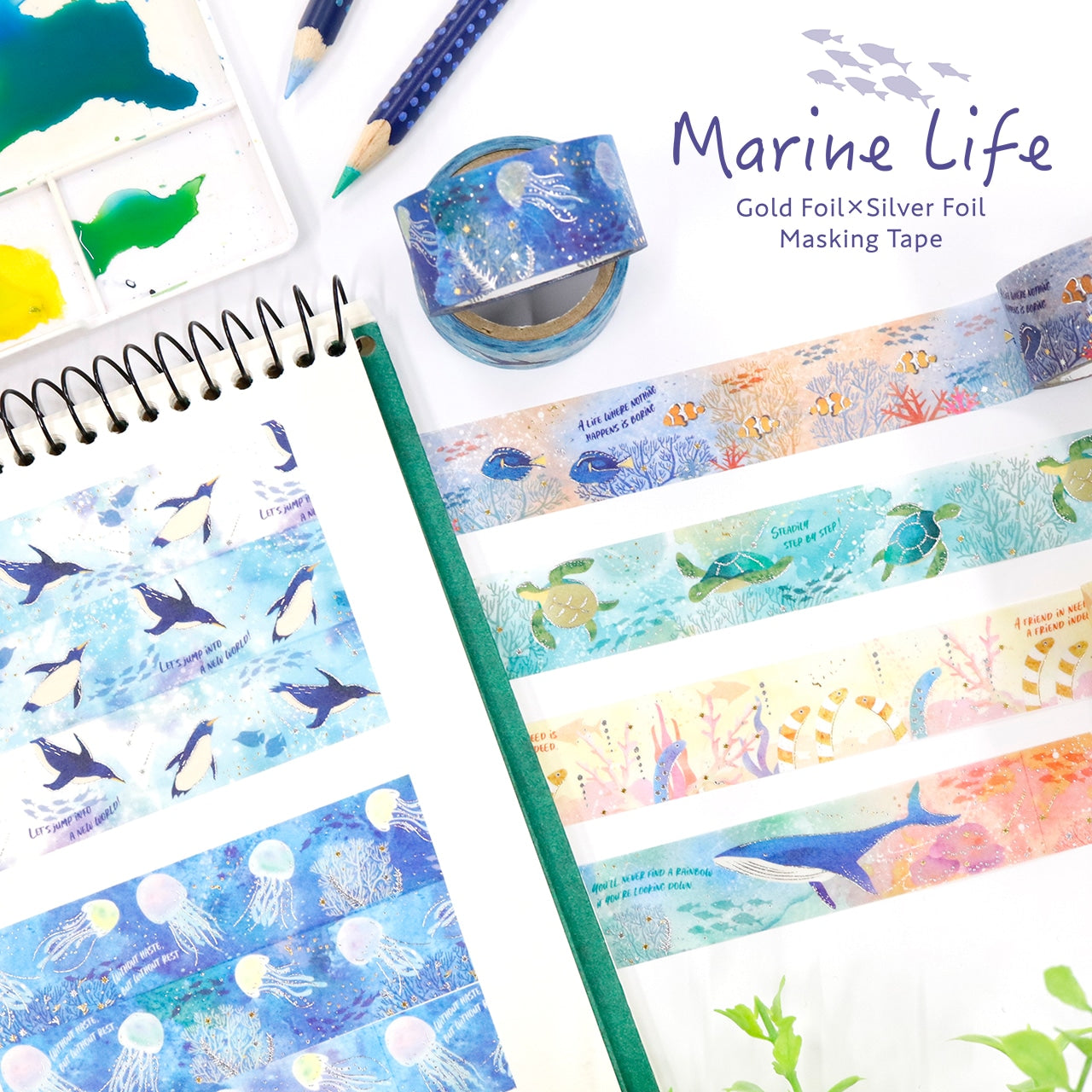 SAIEN Washi Tape - Gold and Silver Foil Whale