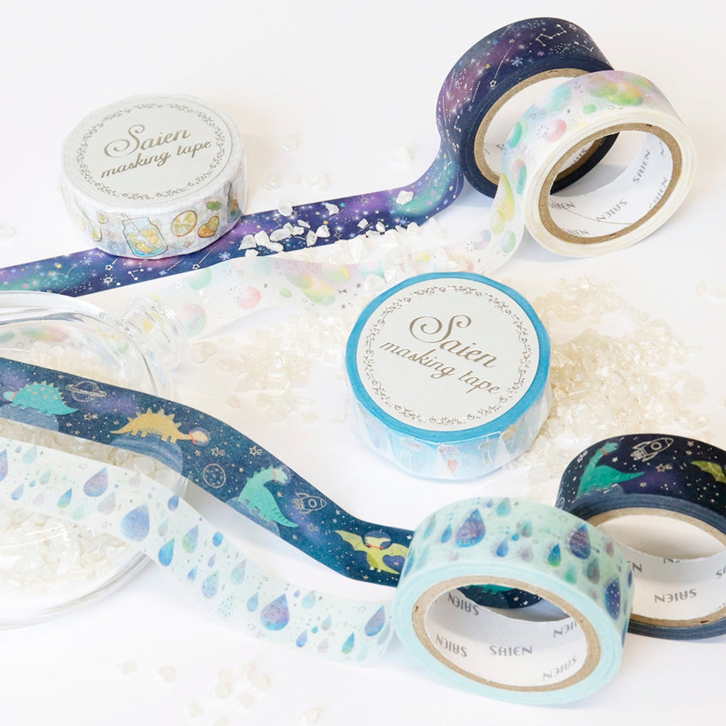 SAIEN Washi Tape - Silver Foil Space Dinosaur
