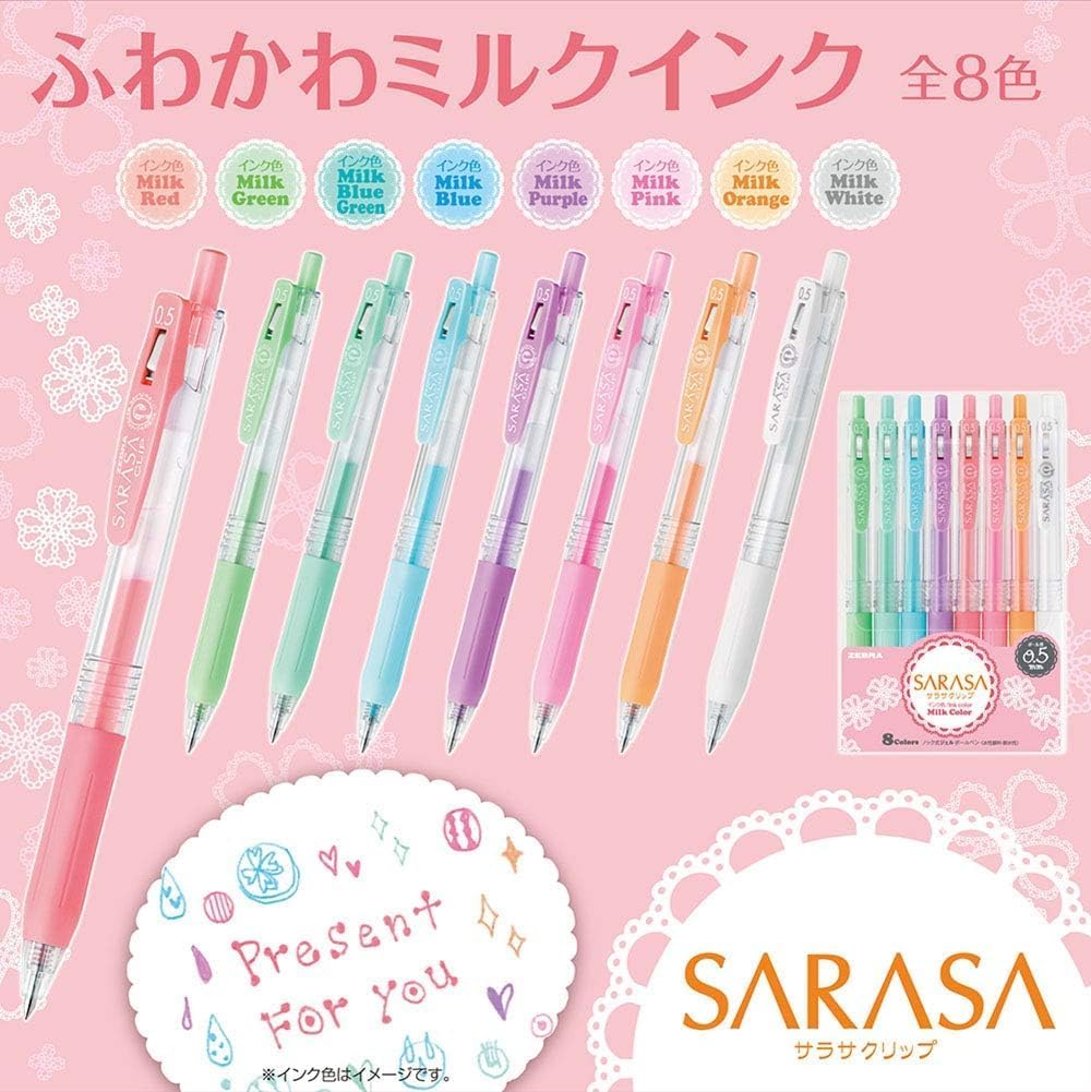 Zebra Sarasa Clip 0.5 8 Color Milk Color Pen Set